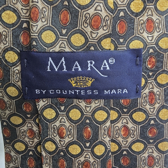 Mara By Countess Mara Imoirted Silk Tie Green And Gold Geometric Pattern - Picture 4 of 6